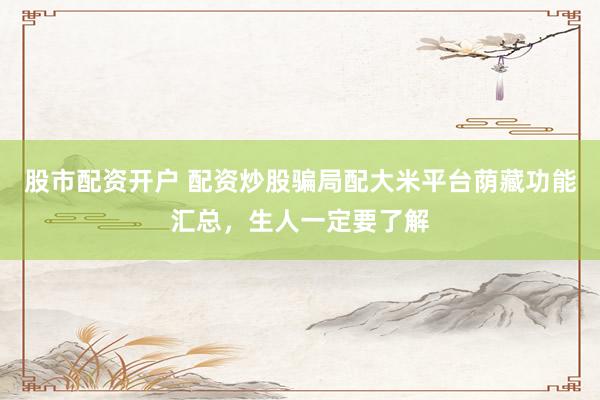 股市配资开户 配资炒股骗局配大米平台荫藏功能汇总，生人一定要了解