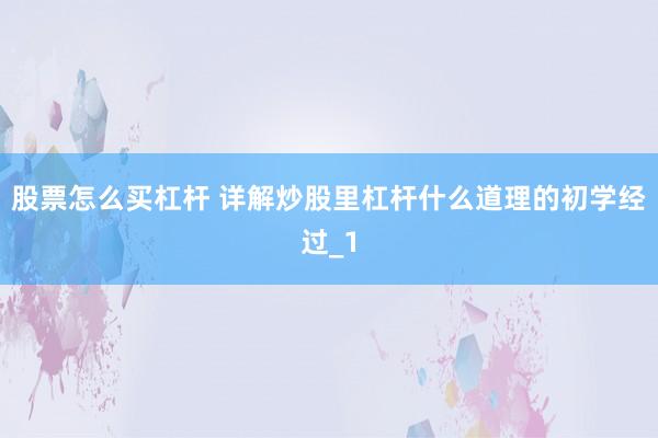 股票怎么买杠杆 详解炒股里杠杆什么道理的初学经过_1